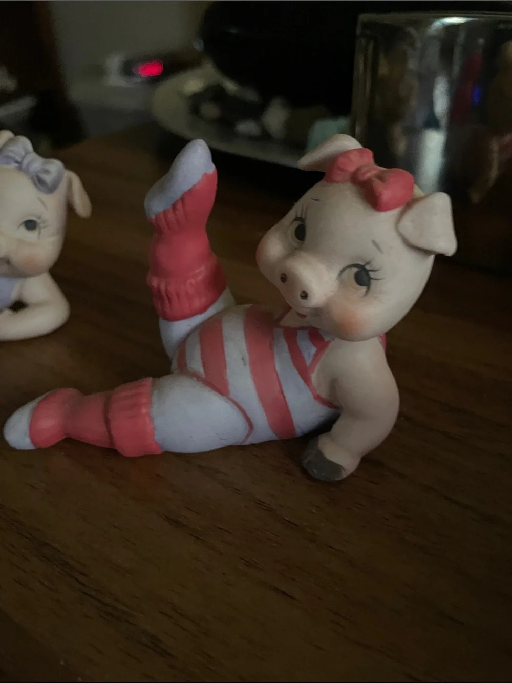 Pastel Pig Figurine Pair - Pink & Lavender exercise or Pilates so cute.